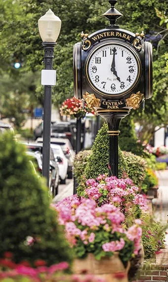 Park Avenue Winter Park clock and streetscape
